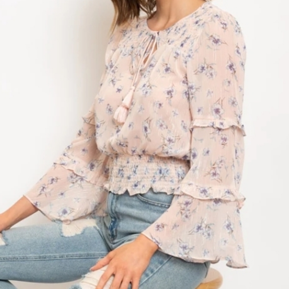 Blush Floral Boho Style Blouse